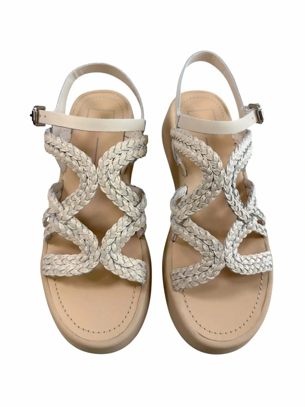 NWOB Dolce Vita Gatsby Braided Strappy Leather Platform Wedge Sandals Creme Sz10